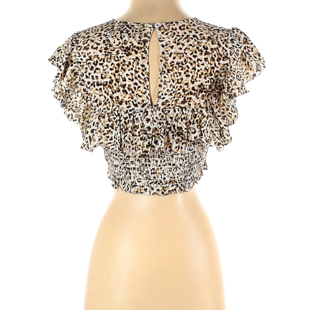 Leopard Flutter Ruffle Crop Top - Blue Life - Picture 2 of 9